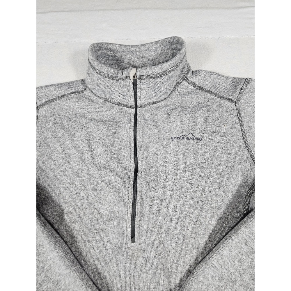 Eddie Bauer Mens Large Gray Quarter Zip Fleece Pullover‎ Sweater Sleeve Pocket